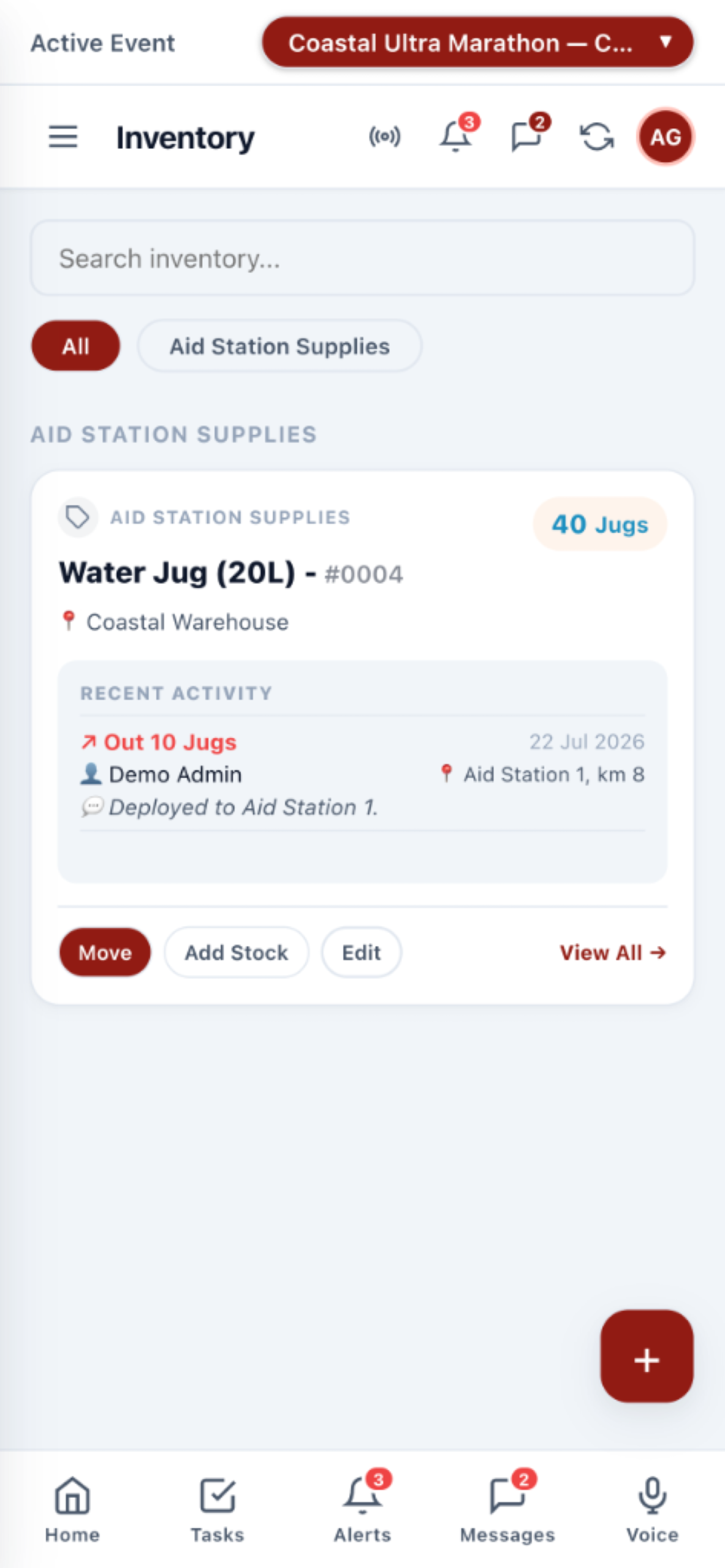 Aid Station Inventory View