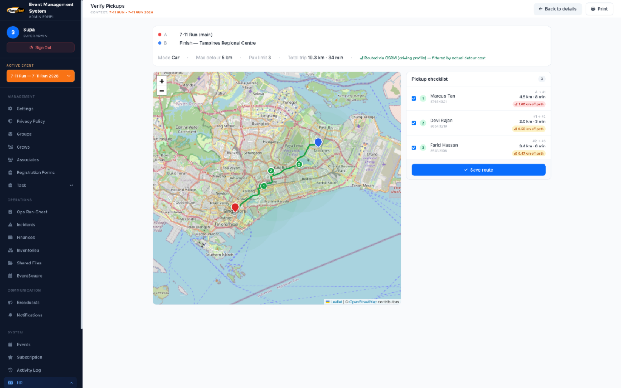 HR Route Planner Map